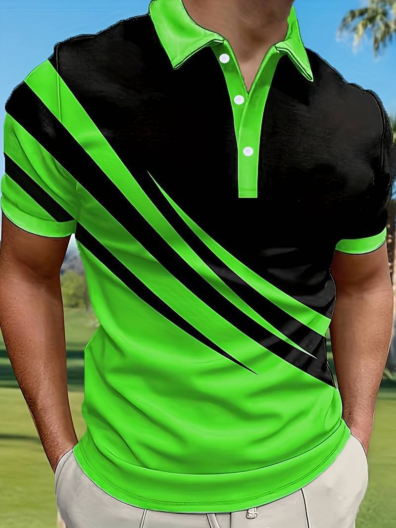 🔥【1 za 109 zł.】👔【S-6XL】Nowa letnia męska koszulka POLO w paski z nadrukiem 3D