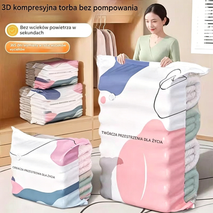 🧳【5 sztuka (70*50*30 cm) 109zł】💨 Duże kompresowalne worki próżniowe do przechowywania: nie wymagają pompy, są szczelne, idealne do użytku w domu i w walizce, pozwalają zaoszczędzić dużo miejsca ✈️
