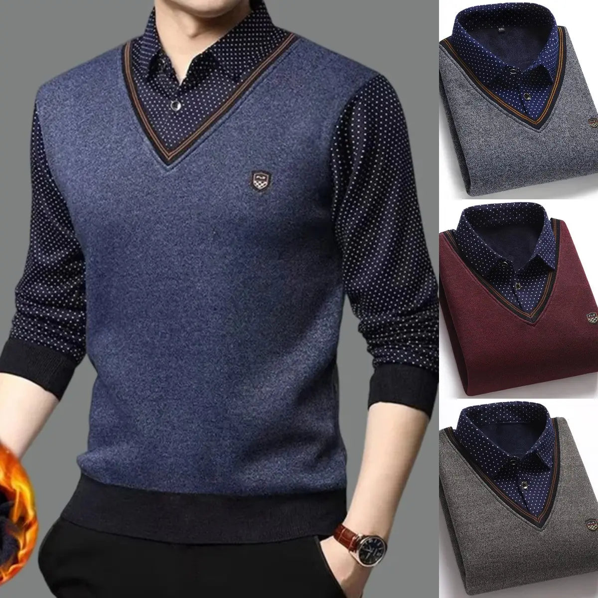 👨👔⛄🔥Nowy, ciepły męski płaszcz z polarową podszewką na jesień i zimę – model w stylu dzianinowego swetra, z kołnierzykiem koszulowym, zaprojektowany z myślą o mężczyznach w średnim i starszym wieku.