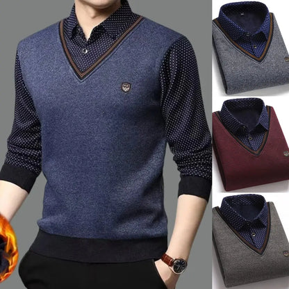 👨👔⛄🔥Nowy, ciepły męski płaszcz z polarową podszewką na jesień i zimę – model w stylu dzianinowego swetra, z kołnierzykiem koszulowym, zaprojektowany z myślą o mężczyznach w średnim i starszym wieku.