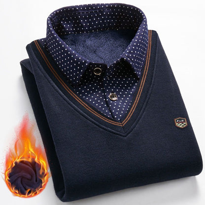 👨👔⛄🔥Nowy, ciepły męski płaszcz z polarową podszewką na jesień i zimę – model w stylu dzianinowego swetra, z kołnierzykiem koszulowym, zaprojektowany z myślą o mężczyznach w średnim i starszym wieku.