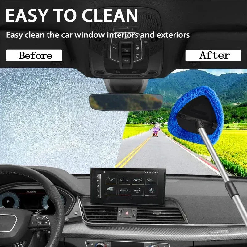 🎁【2 trójkątne plastikowe elementy + 8 pokrowców z materiału】Zestaw do czyszczenia szyb samochodowych – rozkładany i obracany o 180°