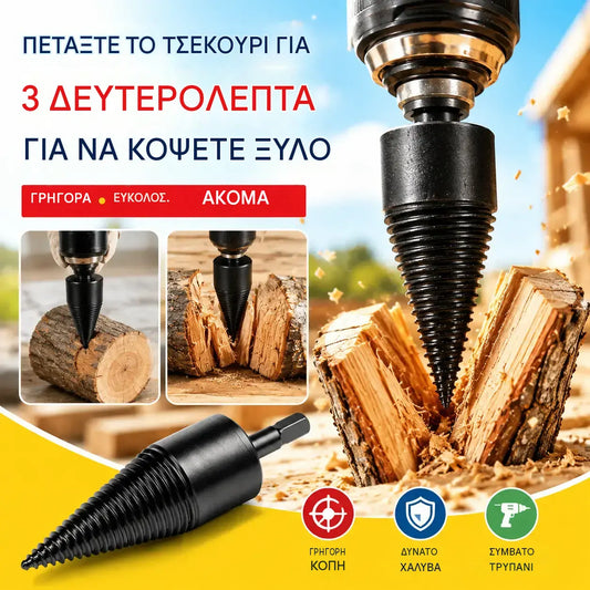 🔥1 σετ για 28 ευρώ.【Τρυπάνι σχισίματος κορμών 32 χιλ. + 3 τύποι στελέχους】⚙️ Ηλεκτρικό τρυπάνι σχισίματος κορμών από ενισχυμένο χάλυβα, ισχυρό και αβίαστο