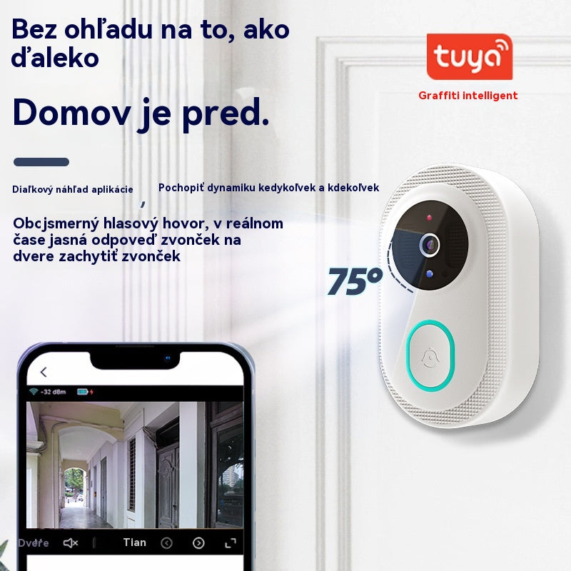 🔥Bezdrôtová zvončeková kamera: 1080P HD, 75° širokouhlý záber, vodeodolná, vhodná na vonkajšie použitie, s funkciou infračerveného nočného videnia.