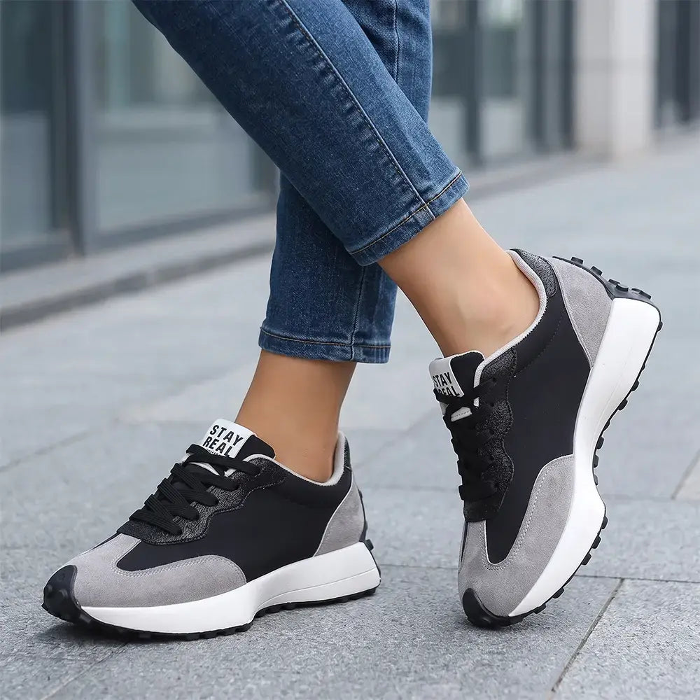 【36-41】Nowe damskie buty sportowe na grubej podeszwie – skórzane, w stylu retro, casualowe