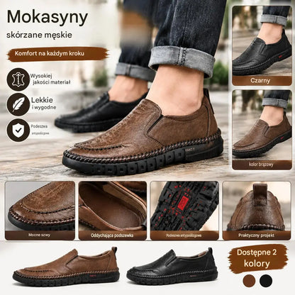 【39-44】Eleganckie nowe męskie obuwie codzienne ze skóry, z miękką podeszwą i antypoślizgowym spodem