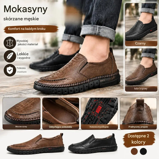 【39-44】Eleganckie nowe męskie obuwie codzienne ze skóry, z miękką podeszwą i antypoślizgowym spodem