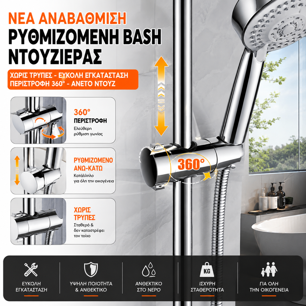 2 τεμάχιο 26 ευρώ🚿Βάση ντους με δυνατότητα plug-and-play για οικιακή χρήση, μια απαραίτητη συσκευή μπάνιου.