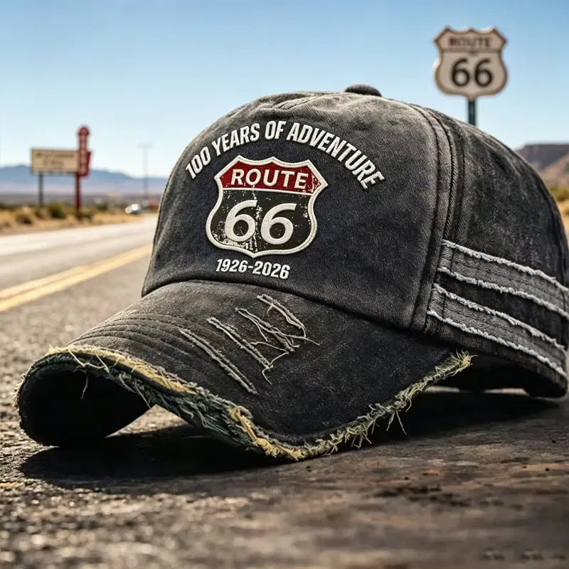 Regulowana czapka baseballowa w stylu retro Route 66, idealny wybór dla miłośników kolarstwa.