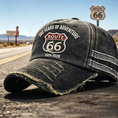 Regulowana czapka baseballowa w stylu retro Route 66, idealny wybór dla miłośników kolarstwa.