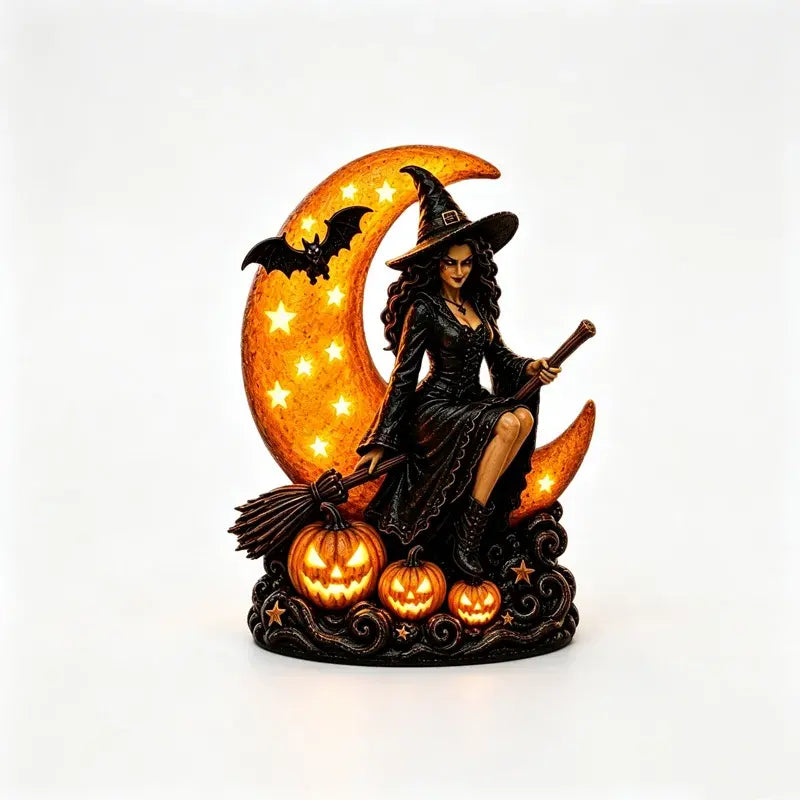🎃🔮 Lampa Wiedźmy i Pełni Księżyca – Dekoracyjna Gotycka Figurka, Idealny Prezent 🌙 🎃