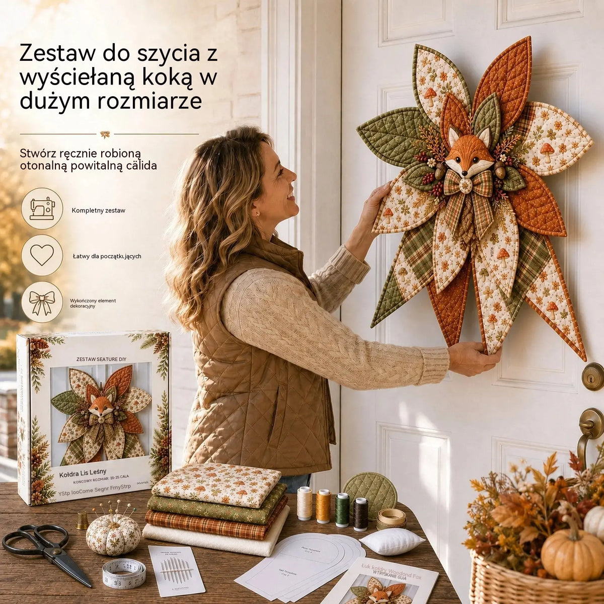 🎇🎄Ostatni dzień wyprzedaży: 49% zniżki na zestaw do szycia bardzo dużej pikowanej kokardy na drzwi (8 wzorów).