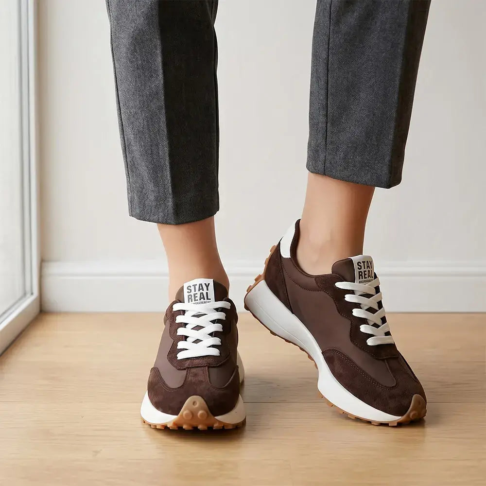 【36-41】Nowe damskie buty sportowe na grubej podeszwie – skórzane, w stylu retro, casualowe