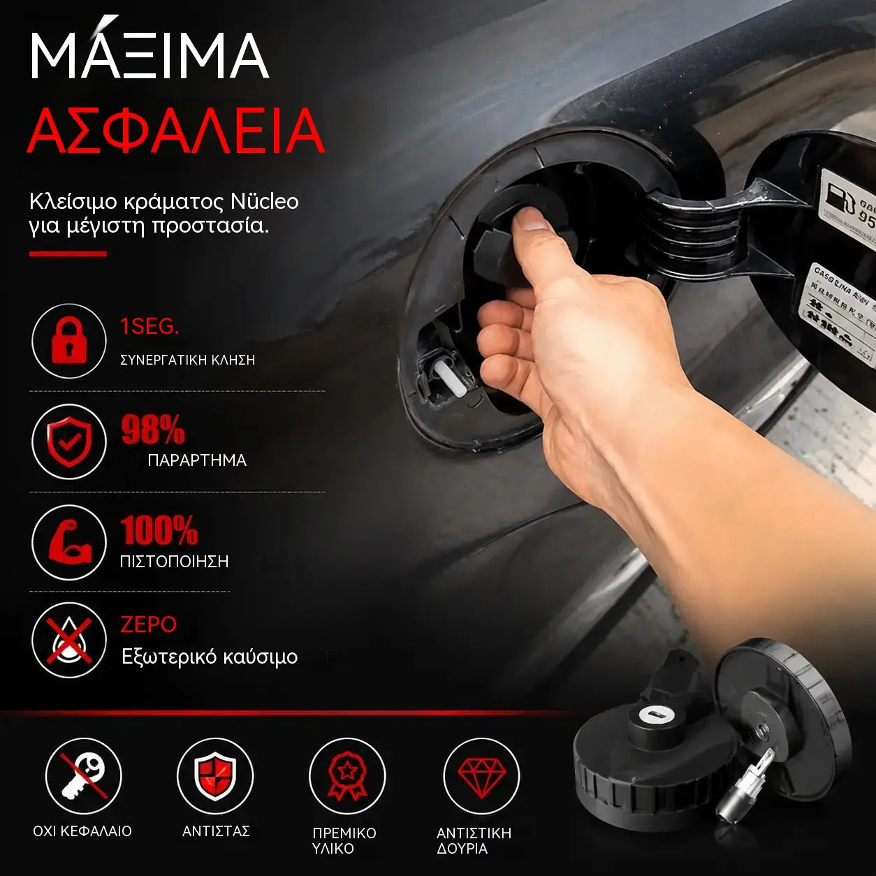 🚗🔒Βαρέως τύπου, κλειδώσιμο (με κλειδί) καπάκι ρεζερβουάρ καυσίμου