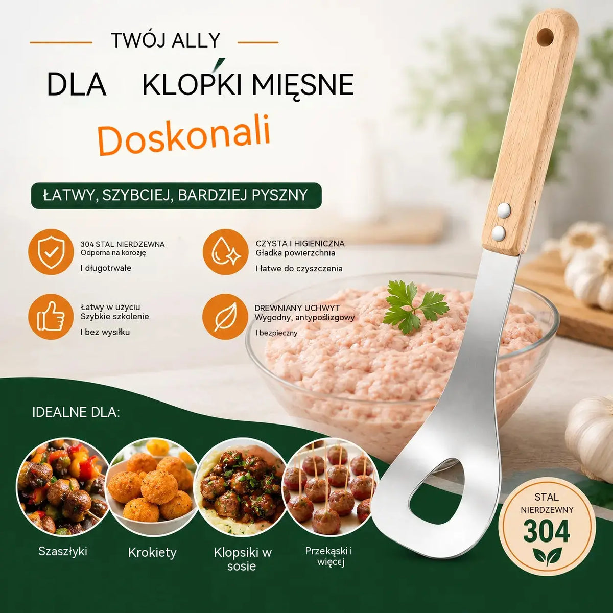 🍖 【2 sztuki】Forma do klopsików ze stali nierdzewnej 304 – idealna do przygotowywania klopsików mięsnych i rybnych, idealna do gotowania w domu 🥄
