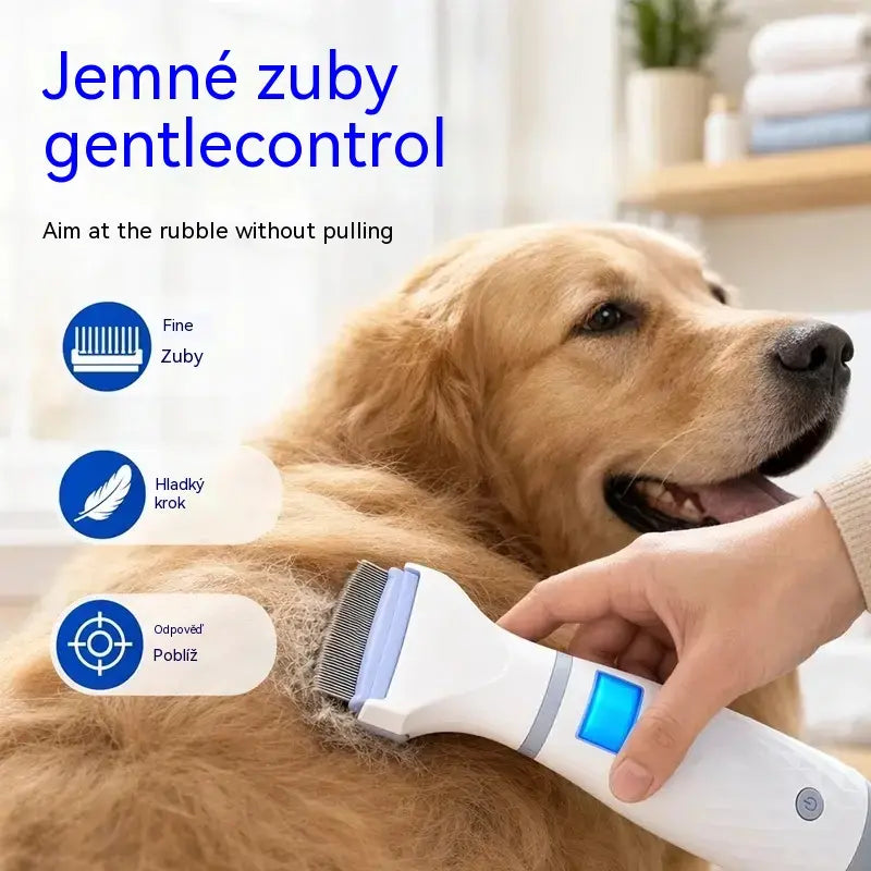 Elektrický hřeben na blechy a vši pro domácí mazlíčky | Bez chemikálií, okamžité odstranění parazitů, bezpečná péče o citlivou srst 🐶🐱