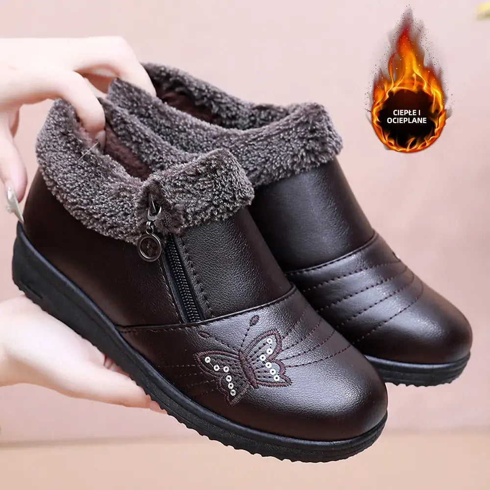 【35-41】Damskie buty zimowe dla seniorek – ocieplane, płaskie, antypoślizgowe, ze skóry, na zimę