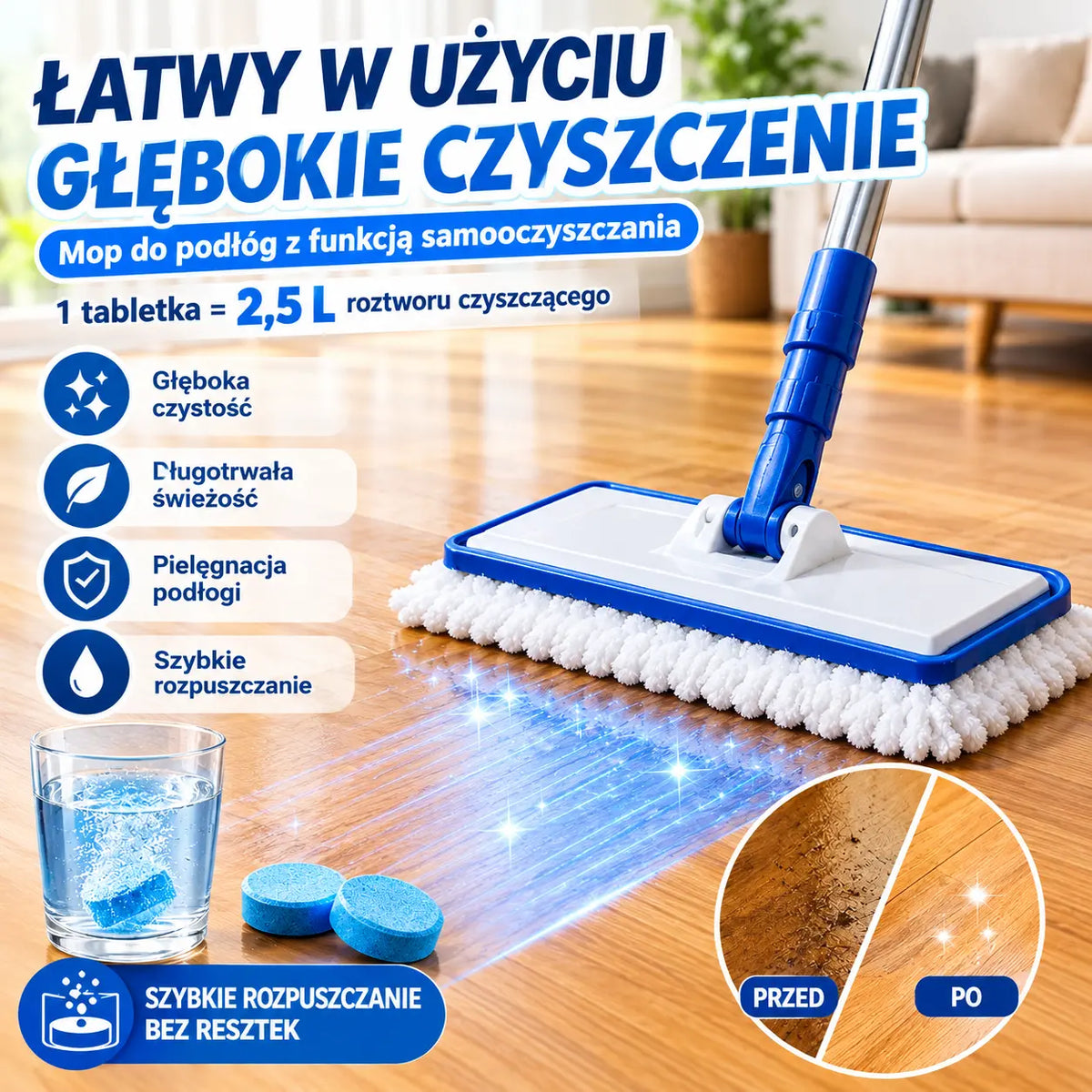 💦🏡【3 opakowania, łącznie 90 sztuk】Rozpuszczalne w wodzie ściereczki do mycia podłóg