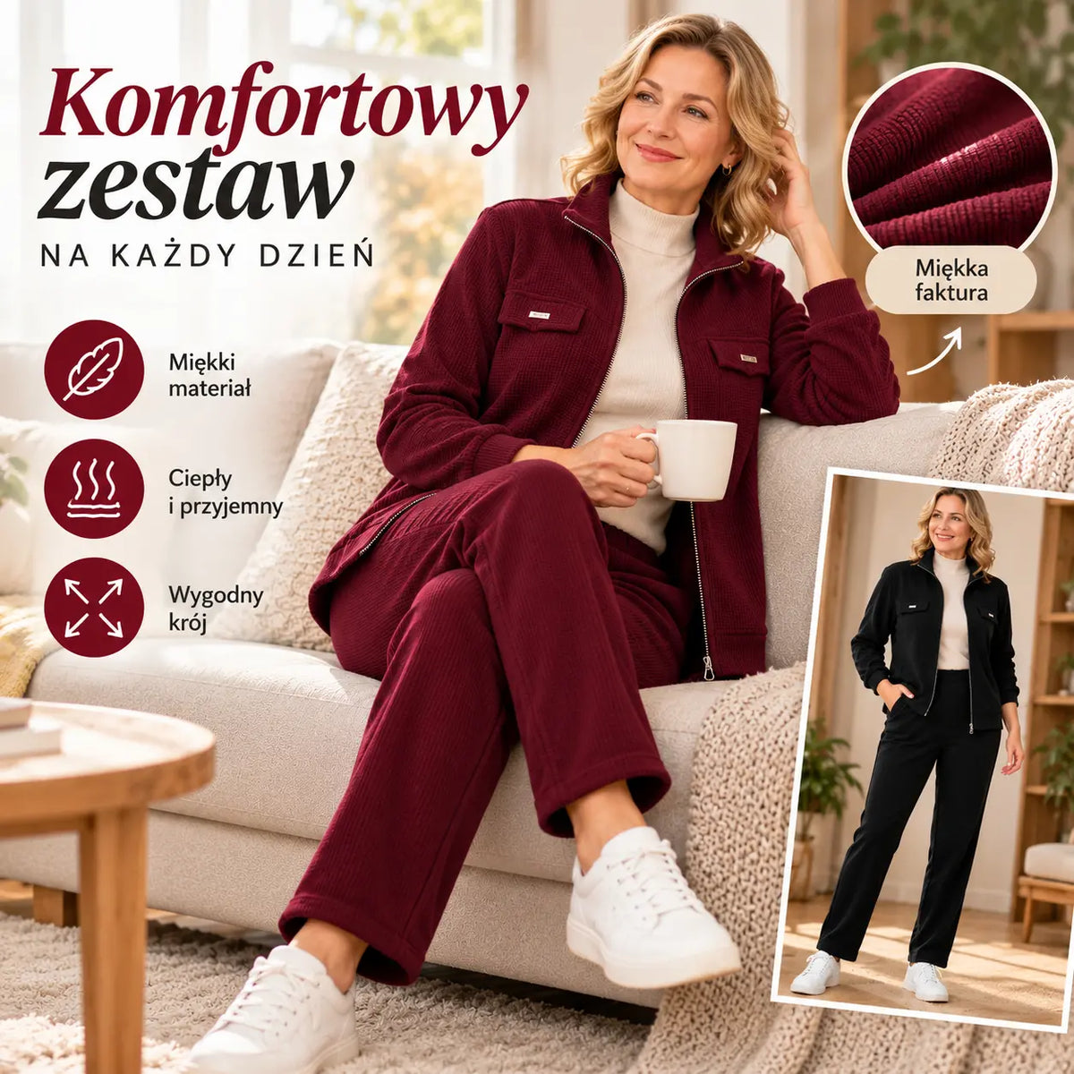 💖【Top + spodnie】1 komplet 159 PLN🔴💥【M-4XL】Damski welurowy komplet w stylu casual – luźny, wyszczuplający, ocieplany polarem i pogrubiany (bluza + spodnie)