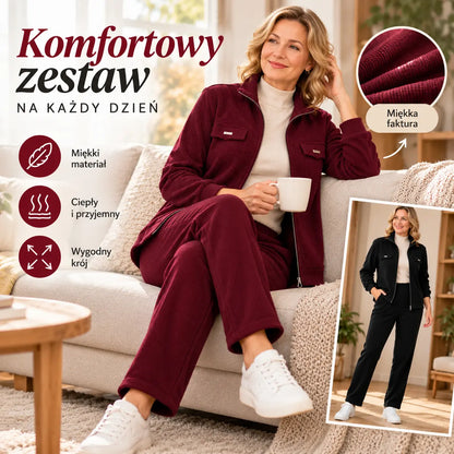💖【Top + spodnie】1 komplet 159 PLN🔴💥【M-4XL】Damski welurowy komplet w stylu casual – luźny, wyszczuplający, ocieplany polarem i pogrubiany (bluza + spodnie)
