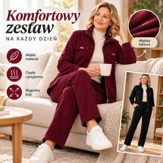 💖【Top + spodnie】1 komplet 159 PLN🔴💥【M-4XL】Damski welurowy komplet w stylu casual – luźny, wyszczuplający, ocieplany polarem i pogrubiany (bluza + spodnie)