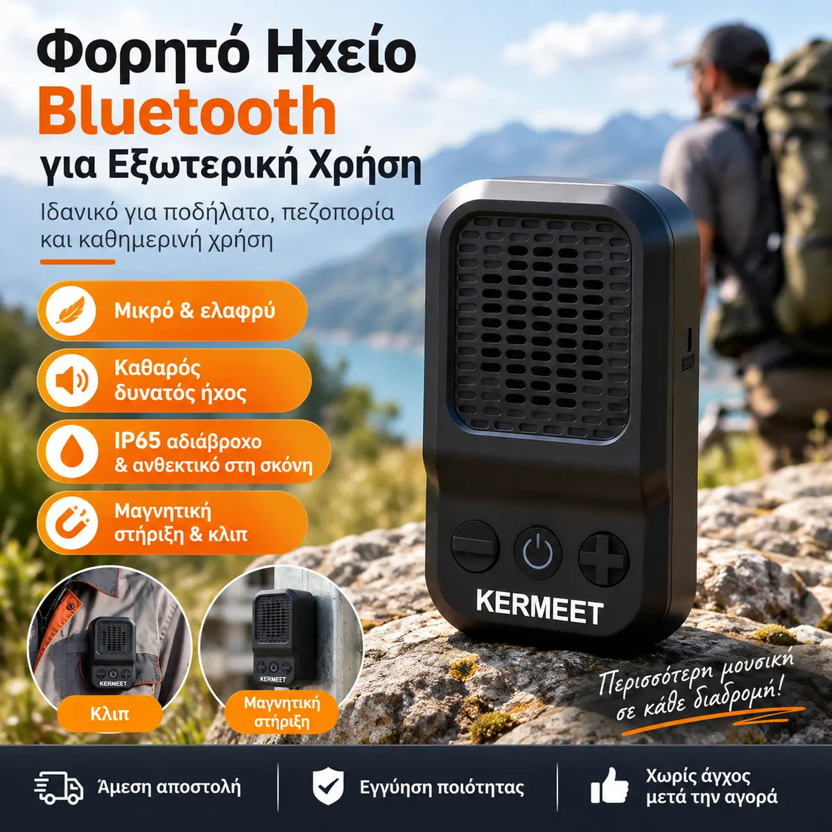 1 τεμάχιο 31 ευρώ 🎵 Φορητό μαγνητικό ηχείο Bluetooth με κλιπ: Στερέωση με κλιπ & μαγνήτη, δυνατός ήχος