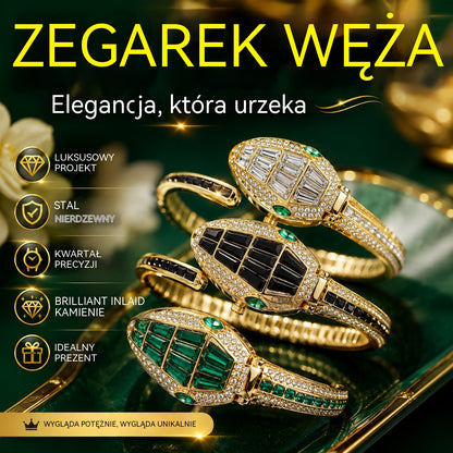 💚✨Zegarek w kształcie węża, wysadzany diamentami, elegancki damski zegarek kwarcowy, stal nierdzewna.