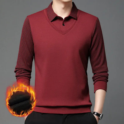 【M-4XL】 👔 Męska koszulka polo z długim rękawem typu „2 w 1” · Ocieplana, z podszewką · Elegancki fason z klasycznym kołnierzykiem i rękawami w paski · Styl casualowy i biznesowy!