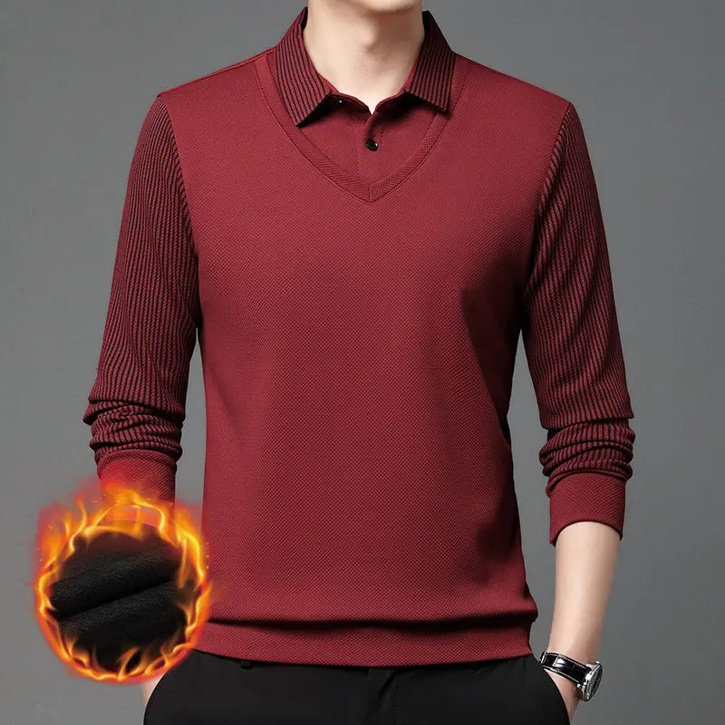 【M-4XL】 👔 Ανδρική μπλούζα πόλο μακρυμάνικη «2 σε 1» · Με επένδυση και μόνωση · Κομψός σχεδιασμός με κλασικό γιακά και ριγέ μανίκια · Ιδανική τόσο για casual όσο και για επαγγελματικές εμφανίσεις!