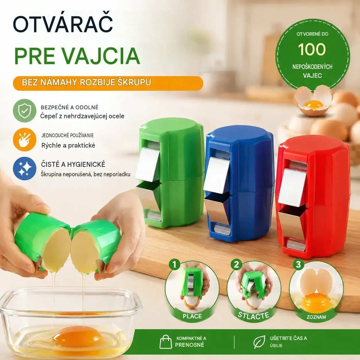 【3 kusy 510 Kč】 Rychlý lámač vajec: Rozbije stovky vajec rychleji a čistěji
