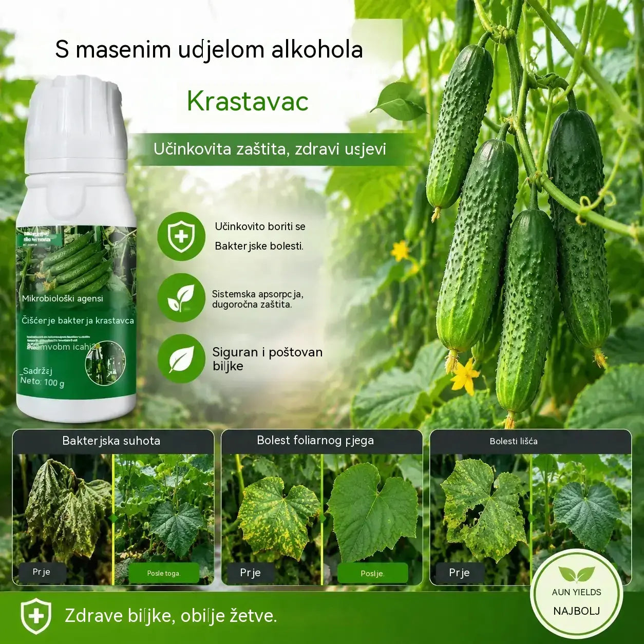 🥒🥒【3 boce】Sistemski fungicid za krastavce – Učinkovita kontrola bakterijskih bolesti, žutih pjega i lisnatih bolesti