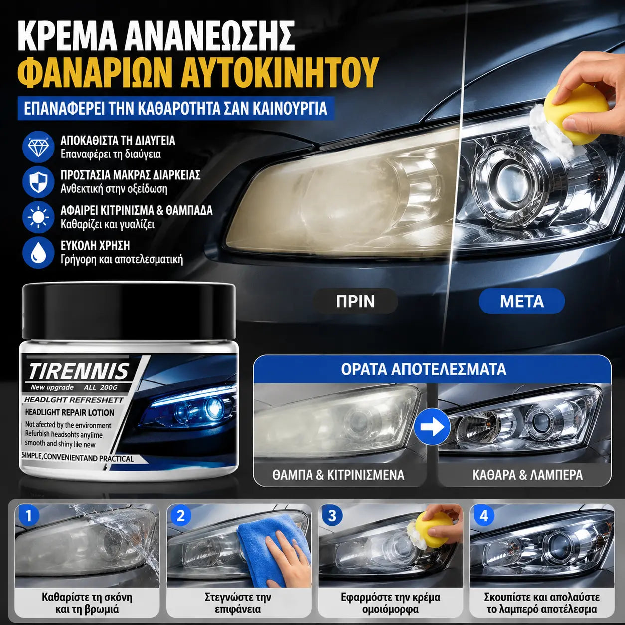 🚗💡Κιτ αποκατάστασης προβολέων για κιτρινισμένα και ομιχλώδη φώτα