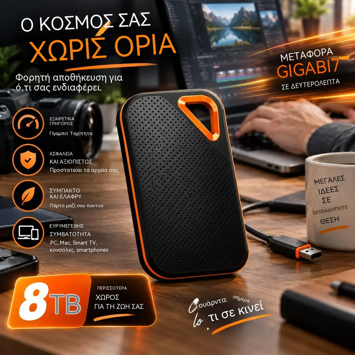 【Τελευταία μέρα 🔥Έκπτωση 50%】💥【8TB】 Φορητός σκληρός δίσκος υψηλής ταχύτητας και μεγάλης χωρητικότητας
