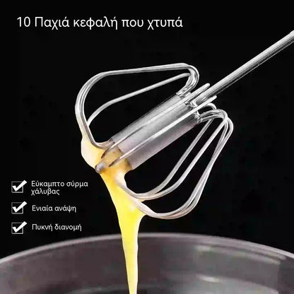 €26 [σετ 2 τεμαχίων] Ημιαυτόματο χτυπητήρι αυγών από ανοξείδωτο ατσάλι