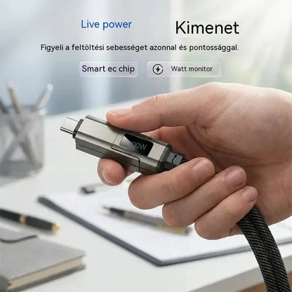 【Vásároljon 1-et, kapjon 1-et ingyen】🔌 4 az 1-ben töltőkábel digitális kijelzővel és kulcstartóval - Gyors töltés, törésálló és kompakt