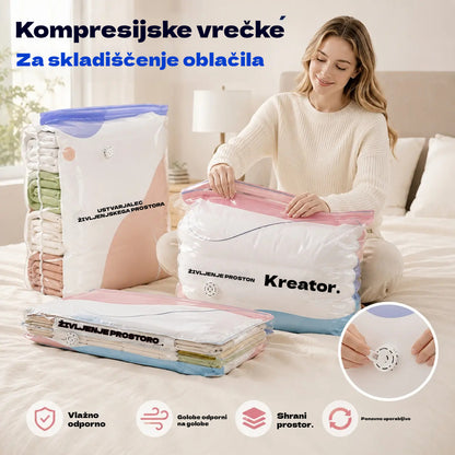 👕📦【5 kosov 25 evrov】Kompresijske vrečke za shranjevanje oblačil, brez potrebe po vakuumu, ojačana zasnova.