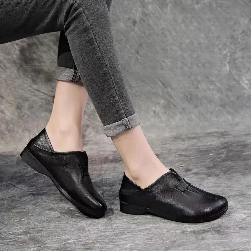👡【35-42】2025 nuevas babuchas de suela blanda con lazo, piel de vaca de alta calidad, sencillas y exquisitas