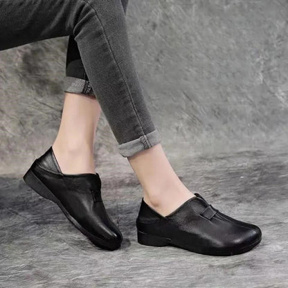 👡【35-42】2025 nuevas babuchas de suela blanda con lazo, piel de vaca de alta calidad, sencillas y exquisitas