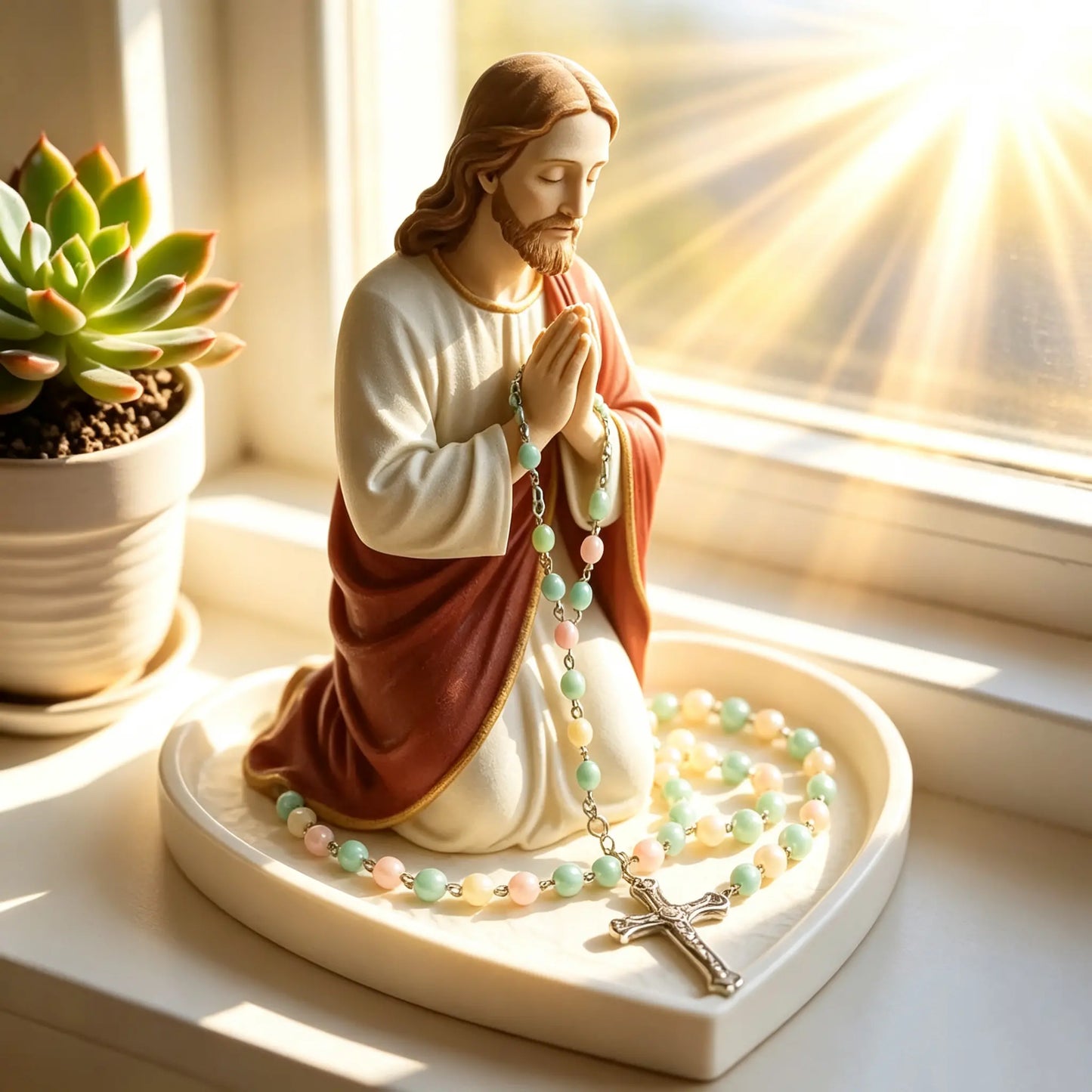 ✝️ Świetna oferta: 50% zniżki – ceramiczna taca z wizerunkiem Matki Boskiej „Graceful Faith” do przechowywania różańców lub pamiątek.