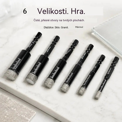 【Černá leštěná bílá hlava 6/8/10/12/14/16 mm】1 sada 530 Kč🔩Sada 6 diamantových vrtáků pro přesné vrtání do dlaždic, keramiky a skla.