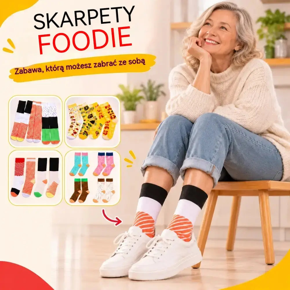 🧶🧦【4 pary za 109 zł】Zabawne skarpetki z motywem jedzenia | Noś swoje ulubione przysmaki na stopach! | Wesołe i wygodne w noszeniu.