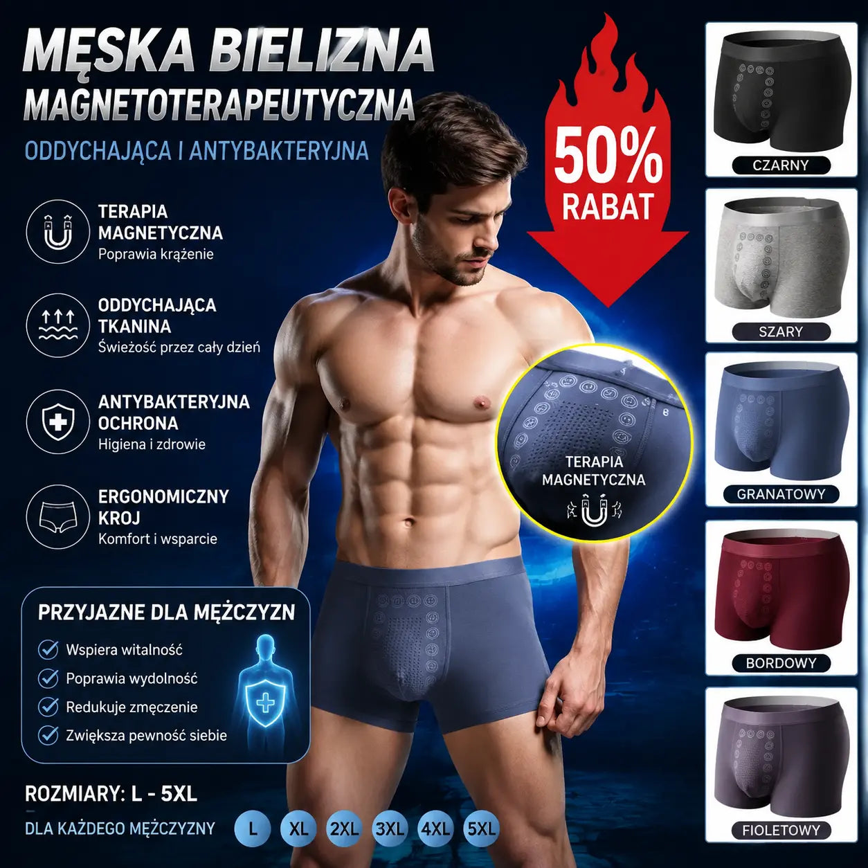 👍🩲【3 przedmioty】🔥3 za 109 zł.Oddychające bawełniane bokserki antybakteryjne dla mężczyzn