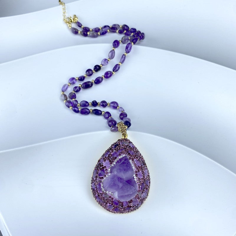 ✨【50% zľava】🔮Luxusný náhrdelník s prírodným ametystom v surovom stave – Ručne vyrábaný, unikátny dizajn, energetická sila ametystu