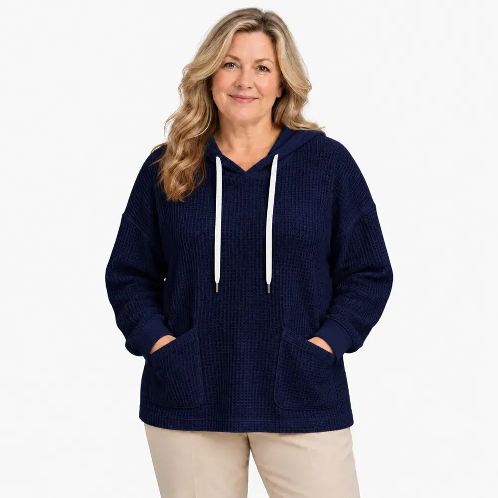 【S-5XL】Damowa bluza z kapturem na jesień i zimę – wafle, luźna, z długim rękawem, casualowa