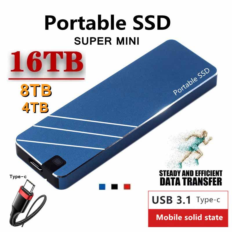 16 TB【Malý externí SSD】Vysoká přenosová rychlost, kompaktní design, nízká hmotnost, ochrana proti nárazům, stabilita