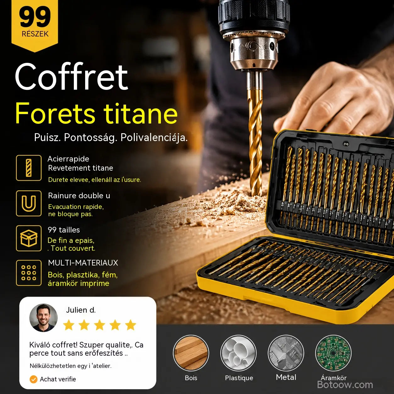 🏭⚒️ Titánbevonatú fúrófej, tartós fúrás fában, fémben, műanyagban, professzionális barkácsoláshoz ✨