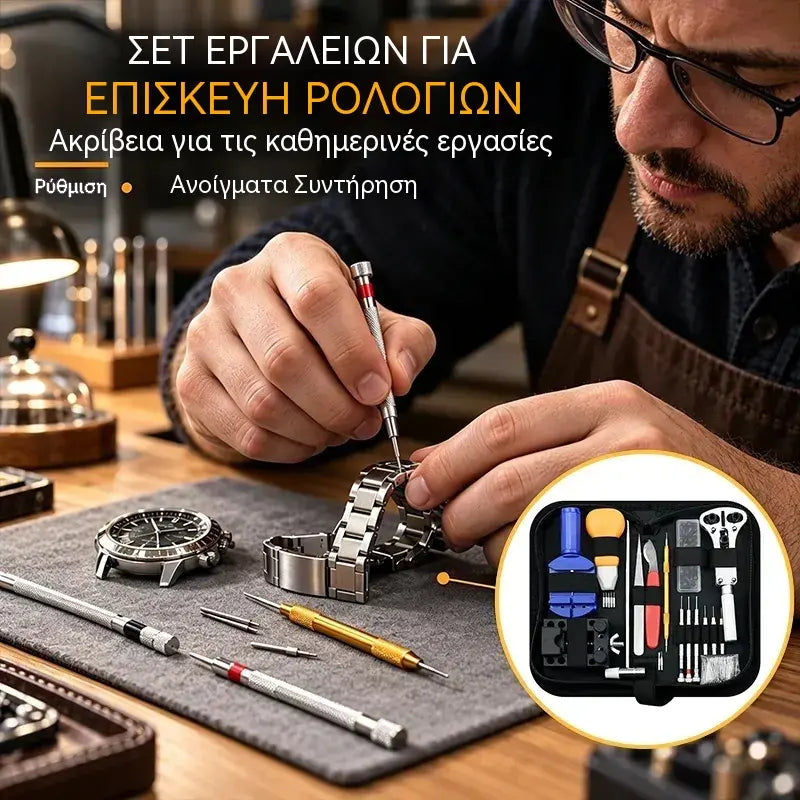 🎉 Ειδική Προσφορά 2026 🔧 Επαγγελματικό Σετ Επισκευής Ρολογιών – Νέο λουράκι, νέα μπαταρία, το ίδιο ρολόι – Φτιάξ' το μόνος σου σε λίγα λεπτά ⌚