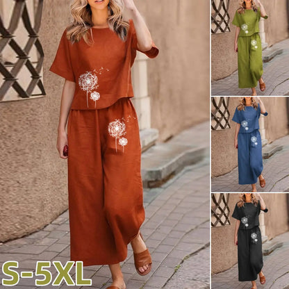 【Μπλούζα + Παντελόνι】1 σετ 31 ευρώ👖👚 μόδα casual casual εμπριμέ κοντομάνικο πουκάμισο + παντελόνι σετ δύο τεμαχίων