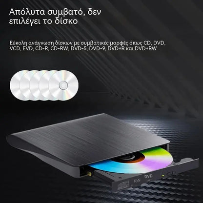 📢📢 Έκπτωση 50%! 💿💻 Εξωτερική μονάδα CD/DVD: Plug & Play, φορητή και συμβατή με Mac/Windows.