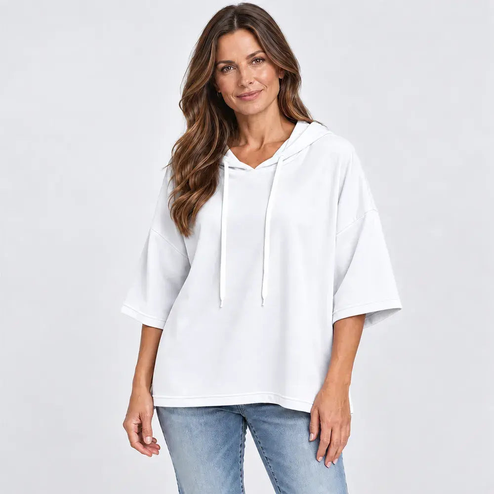 ✨【S-5XL】2026 Nowa jesienno-zimowa damska bluza z kapturem i rękawami 3/4 w jednolitym kolorze, swobodna